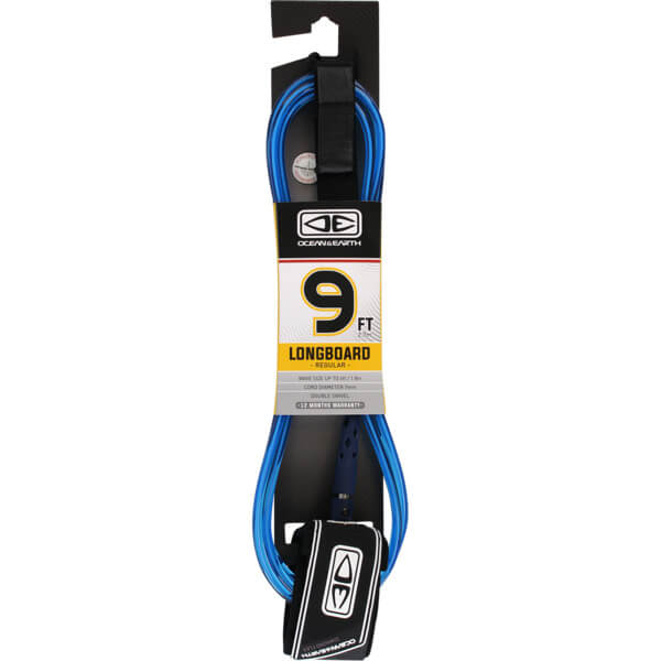 Ocean & Earth Regular Moulded Blue Longboard Leash - 9'