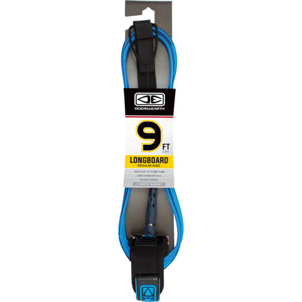 Ocean & Earth Regular Moulded Blue Longboard Surfboard Leash - Knee - 9'