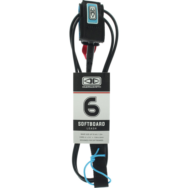 Ocean & Earth Softboard Black Surfboard Leash - 6'