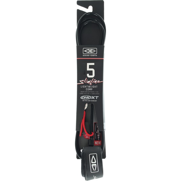 Ocean & Earth One XT Slimline Lightweight Comp Black Surfboard Leash - 5'