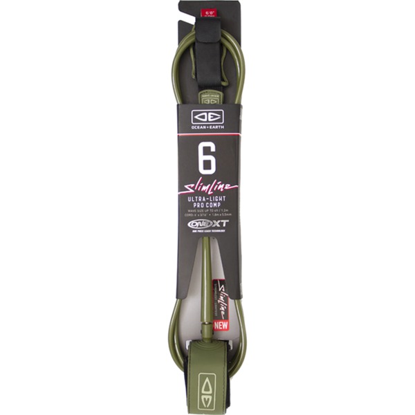 Ocean & Earth One XT Slimline Lightweight Comp Olive Surfboard Leash - 6'