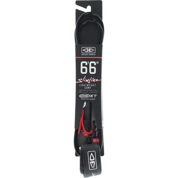 Ocean & Earth One XT Slimline Lightweight Comp Black Surfboard Leash - 6'6"