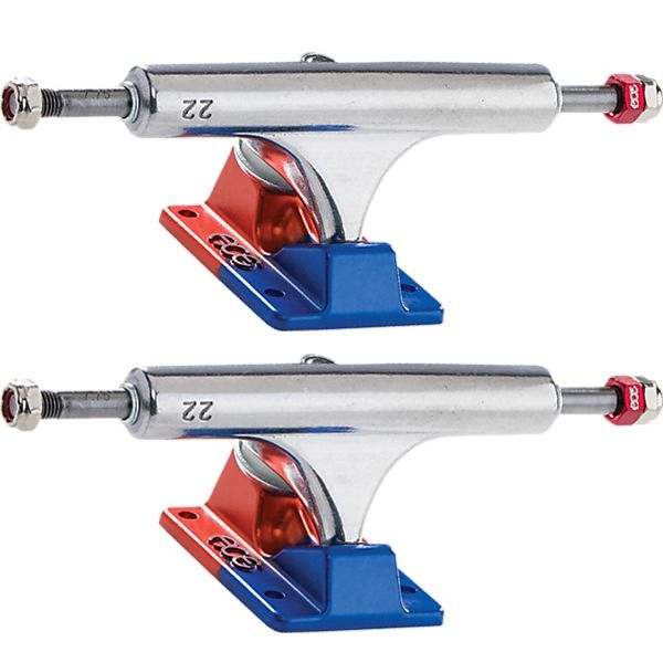 Ace Trucks MFG. AF1 22 Polished / Anodized Blue & Orange Skateboard Trucks - 5.2" Hanger 7.75" Axle (Set of 2)