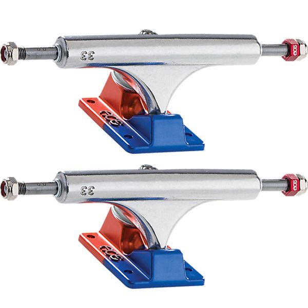 Ace Trucks MFG. AF1 33 Polished / Anodized Blue & Orange Skateboard Trucks - 5.4" Hanger 8.0" Axle (Set of 2)