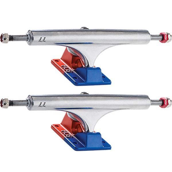 Ace Trucks MFG. AF1 77 Polished / Anodized Blue & Orange Skateboard Trucks - 6.9" Hanger 9.5" Axle (Set of 2)