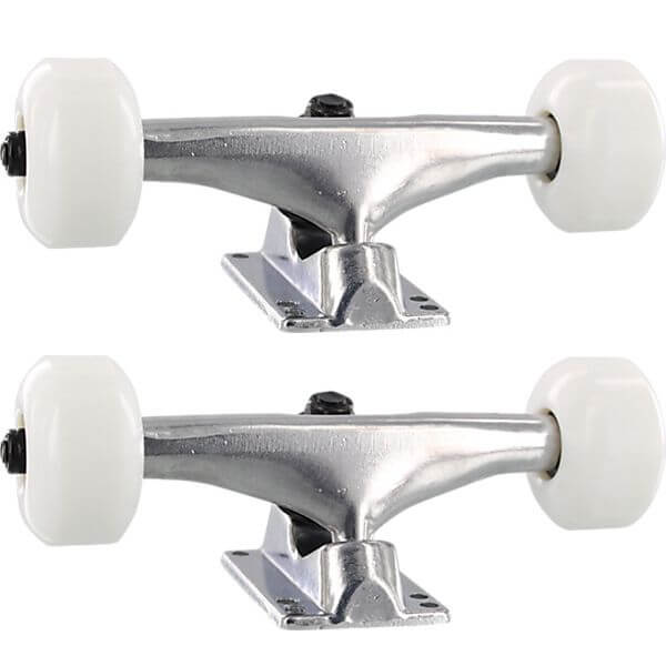 Essentials Skateboard Components Polished Trucks with 52mm White Wheels Combo - 5.25" Hanger 8.0" Axle (Set of 2)
