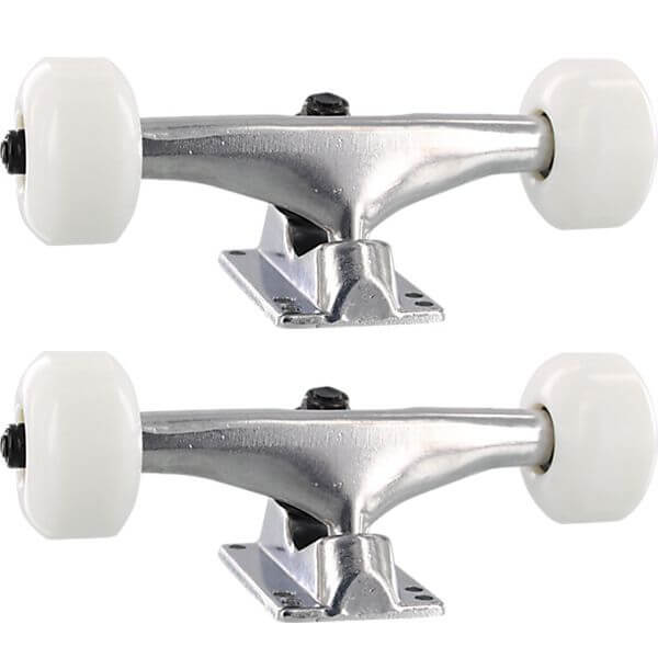 Essentials Skateboard Components Polished Trucks with 53mm White Wheels Combo - 5.25" Hanger 8.0" Axle (Set of 2)