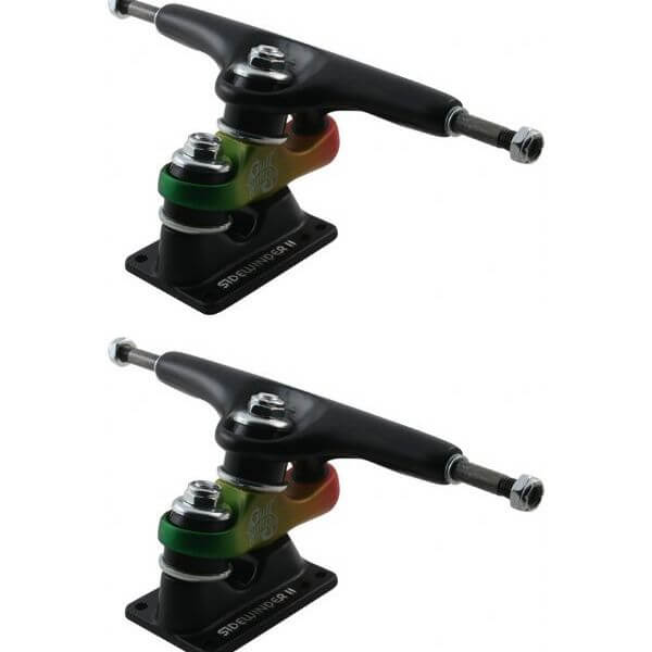 Gullwing Trucks Sidewinder II Black / Rasta Skateboard Double Kingpin Trucks - 6.25" Hanger 9.0" Axle (Set of 2)