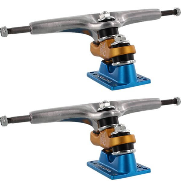 Gullwing Trucks Sidewinder II Silver / Orange / Blue Skateboard Double Kingpin Trucks - 7.25" Hanger 10.0" Axle (Set of 2)