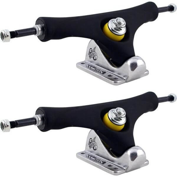 Gullwing Trucks Stalker 40 Degree Rubber Black / Silver Skateboard Reverse Kingpin Trucks - 6.9" Hanger 9.75" Axle (Set of 2)