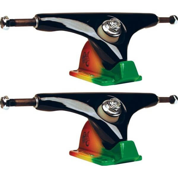 Gullwing Trucks Charger Black / Rasta Skateboard Reverse Kingpin Trucks - 7.25" Hanger 10.0" Axle (Set of 2)