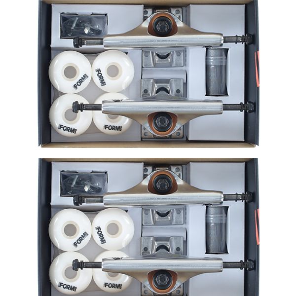 Industrial Skateboards Polished Trucks with 52mm White Wheels, Bearings & Hardware Kit - 5.5" Hanger 8.25" Axle (Set of 2)