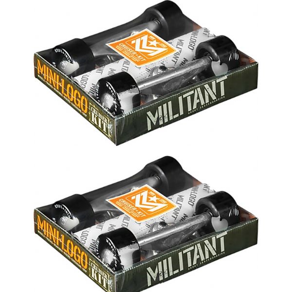 Mini Logo Skateboards Raw Trucks Polished with 55mm Black A.W.O.L 80a Wheels, Bearings, Hardware, Risers, and Griptape Kit - 5.25" Hanger 8.0" Axle (Set of 2)