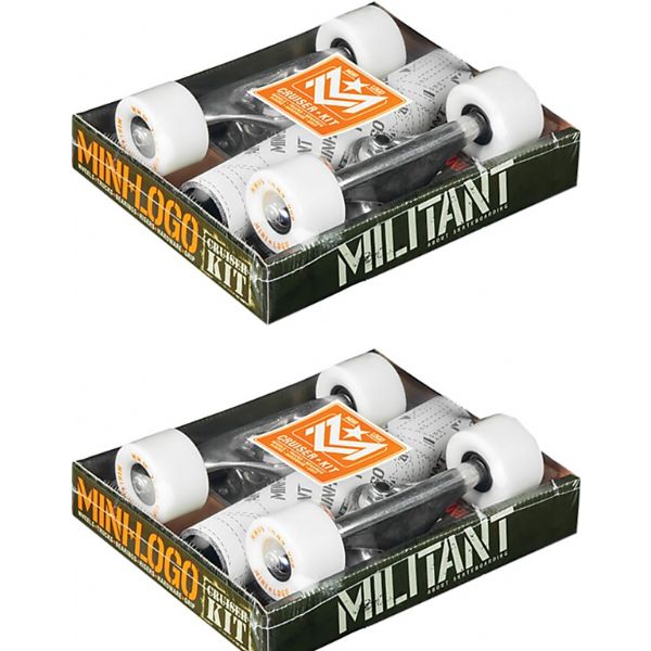 Mini Logo Skateboards Raw Trucks Polished with 59mm White A.W.O.L 80a Bearings, Hardware, Risers, and Griptape Kit - 5.5" Hanger 8.3" Axle (Set of 2)