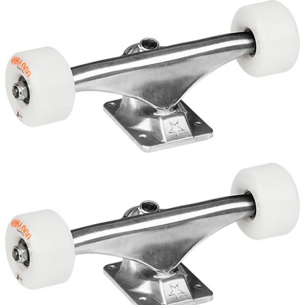 Mini Logo Skateboards Raw Trucks with 53mm White 90a A-Cut Wheels Combo - 4.57" Hanger 7.13" Axle (Set of 2)