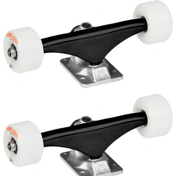 Mini Logo Skateboards Black Raw Trucks with 53mm White 90a A-Cut Wheels Combo - 4.57" Hanger 7.13" Axle (Set of 2)