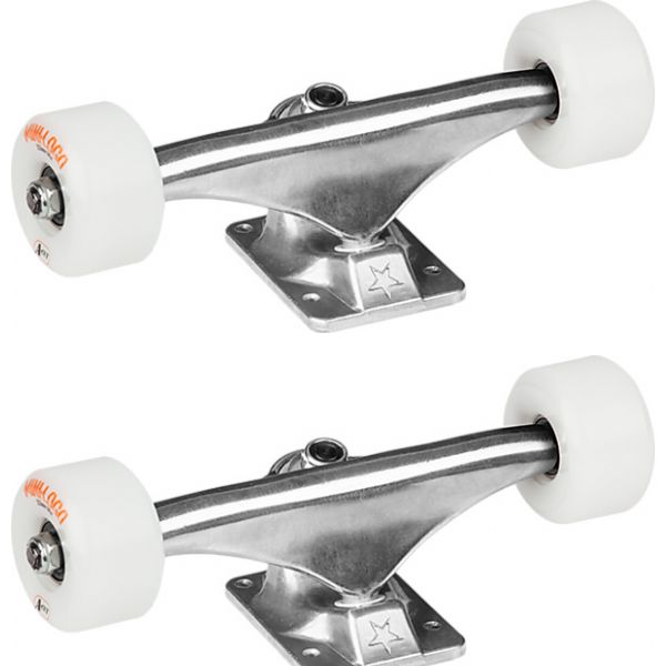 Mini Logo Skateboards Raw Trucks with 53mm White 101a A-Cut Wheels Combo - 5.5" Hanger 8.38" Axle (Set of 2)