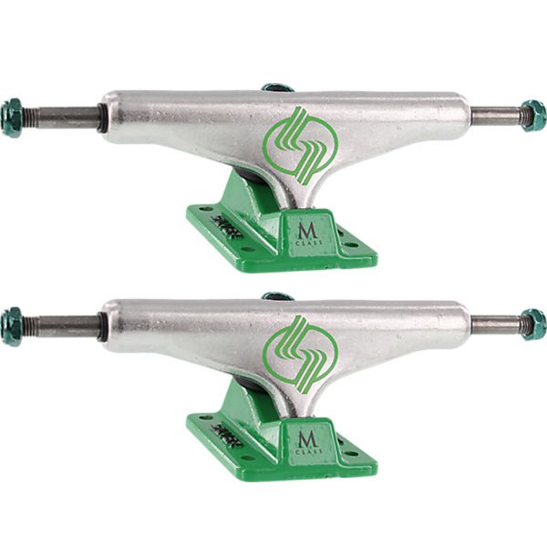 Silver Skate Trucks M-Class Hollow Polished / Green Skateboard Trucks - 5.0" Hanger 7.75" Axle (Set of 2)