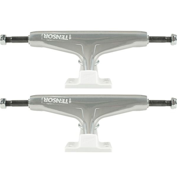 Tensor Trucks Aluminum Stencil Mirror Raw / White Skateboard Trucks - 5.25" Hanger 8.0" Axle (Set of 2)