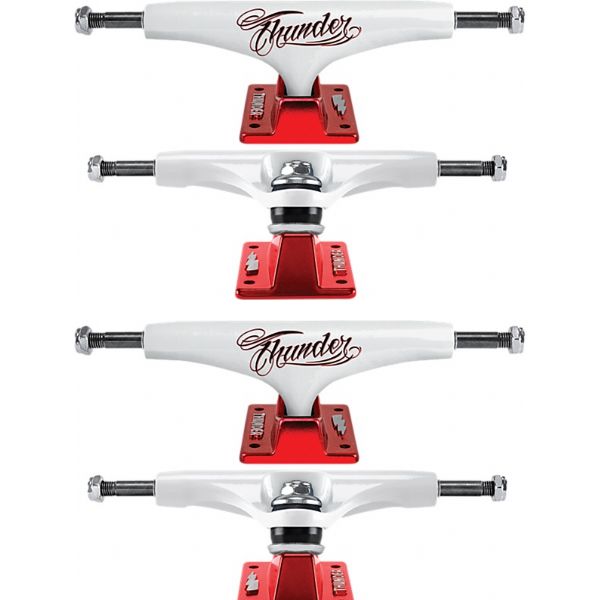 Thunder Trucks 147 Hollow Light Flash White / Red Skateboard Trucks - 5.25" Hanger 8.0" Axle (Set of 2) Thunder Trucks 147 Hollow Light Flash White / Red Skateboard Trucks - 5.25" Hanger 8.0" Axle (Set of 2)