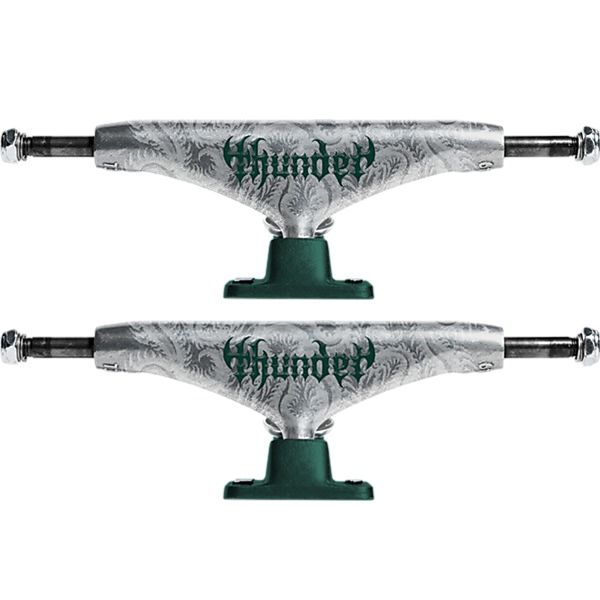 Thunder Trucks 148 Team T-II Catalyst Re-Gen Polished / Green Skateboard Trucks - 5.5" Hanger 8.25" Axle (Set of 2) Thunder Trucks 148 Team T-II Catalyst Re-Gen Polished / Green Skateboard Trucks - 5.5" Hanger 8.25" Axle (Set of 2)