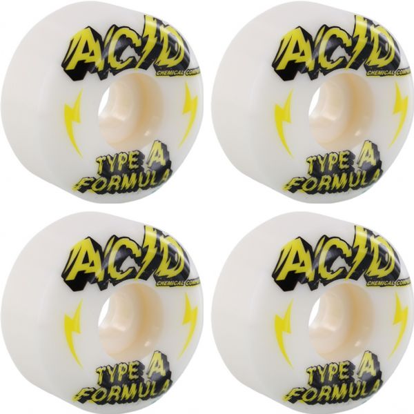 Acid Chemical Wheels Type A Sidecut Power White Skateboard Wheels - 53mm 101a (Set of 4)