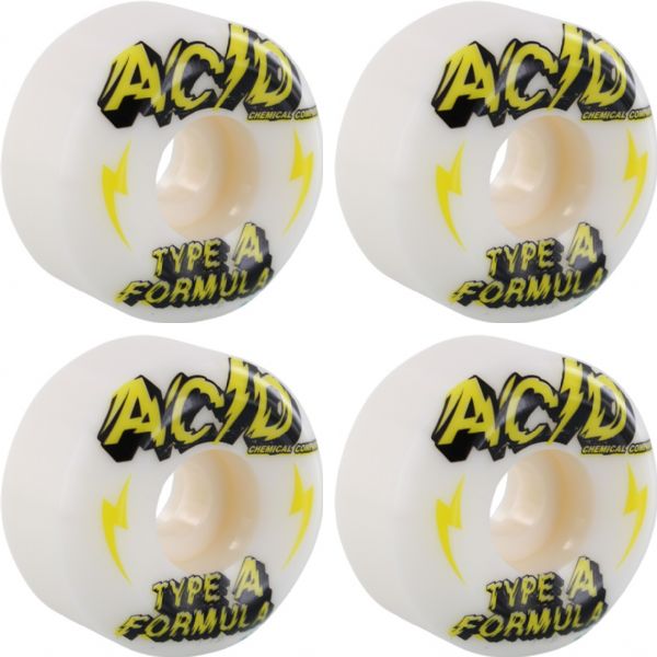 Acid Chemical Wheels Type A Sidecut Power White Skateboard Wheels - 53mm 99a (Set of 4)