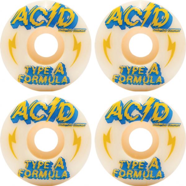 Acid Chemical Wheels Type A Sidecut Power White / Blue Skateboard Wheels - 54mm 99a (Set of 4)