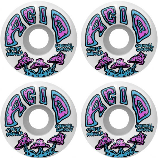 Acid Chemical Wheels Type A Shrooms White Skateboard Wheels - 53mm 101a (Set of 4)