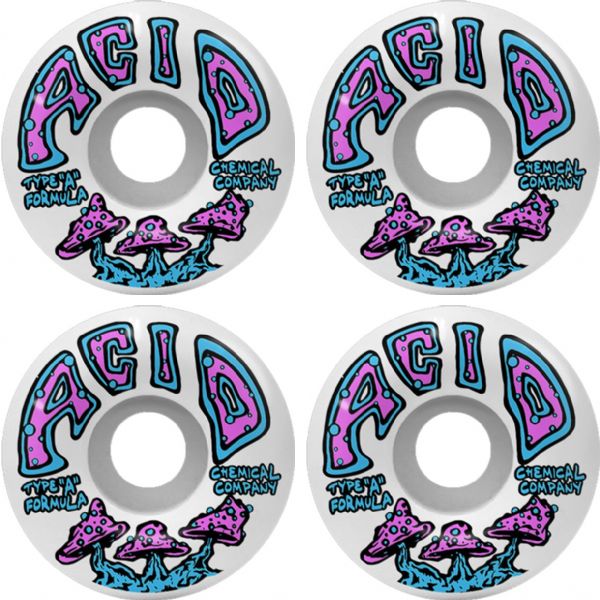 Acid Chemical Wheels Type A Shrooms White Skateboard Wheels - 53mm 99a (Set of 4)