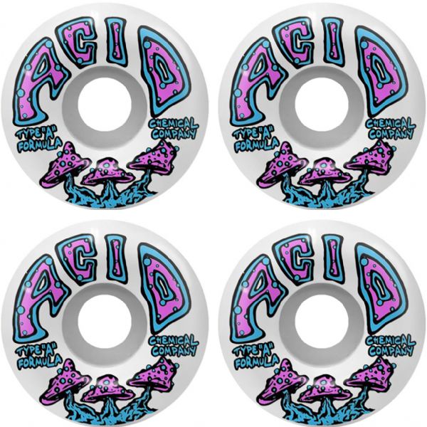Acid Chemical Wheels Type A Shrooms White Skateboard Wheels - 54mm 99a (Set of 4)