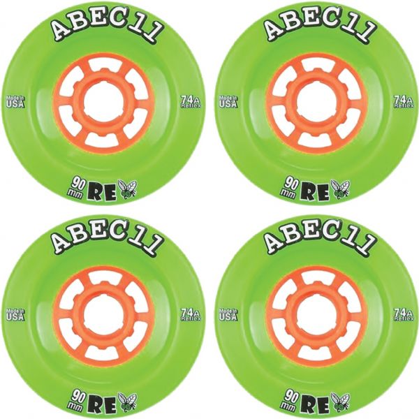 ABEC 11 Flywheels Refly Lime / Orange Skateboard Wheels - 90mm 74a (Set of 4)