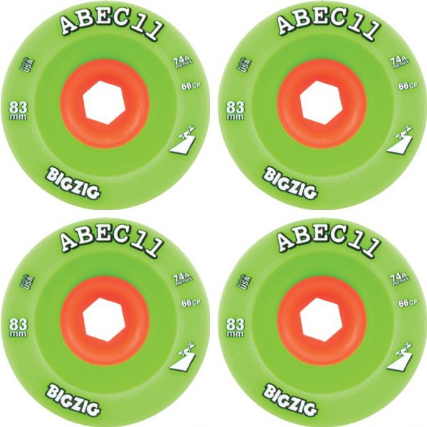 ABEC 11 BigZig HD Lime / Orange Skateboard Wheels - 83mm 74a (Set of 4)