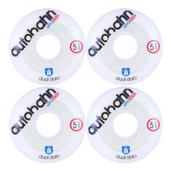 Autobahn Wheel Company Dual Durometer Ultra White / Clear Skateboard Wheels - 51mm 100a (Set of 4)