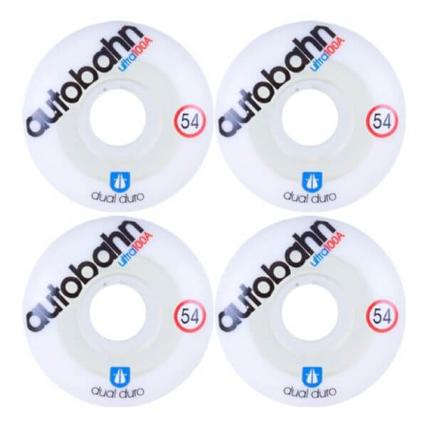 Autobahn Wheel Company Dual Durometer Ultra White / Clear Skateboard Wheels - 54mm 100a (Set of 4)