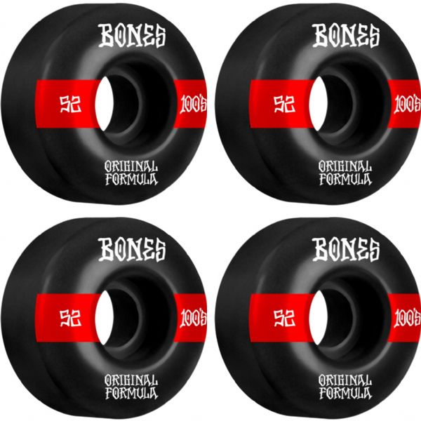 Bones Wheels 100's OG V4 Black / Red Skateboard Wheels - 52mm 100a (Set of 4)
