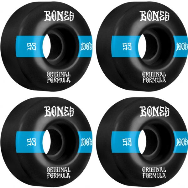 Bones Wheels 100's OG V4 #14 Black / Blue Skateboard Wheels - 53mm 100a (Set of 4)