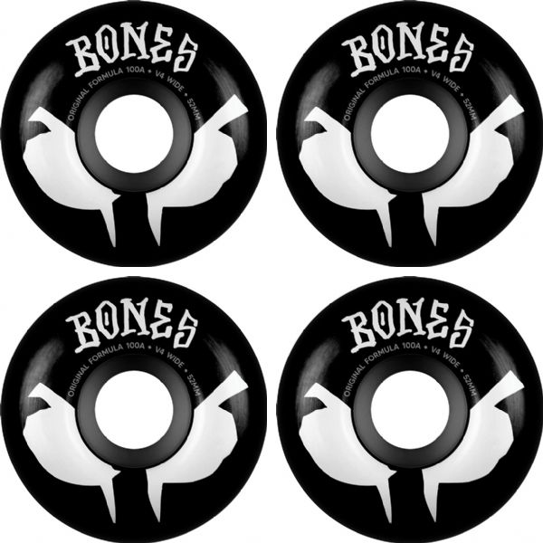 Bones Wheels 100's OG V4 Wides Blot Black / White Skateboard Wheels - 52mm 100a (Set of 4)