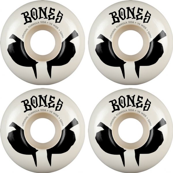Bones Wheels 100's OG V4 Wides Blot White / Black Skateboard Wheels - 52mm 100a (Set of 4)