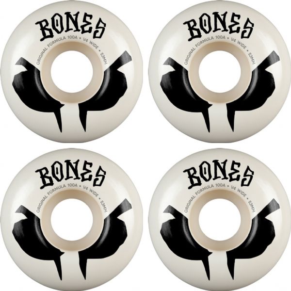 Bones Wheels 100's OG V4 Wides Blot White / Black Skateboard Wheels - 53mm 100a (Set of 4)