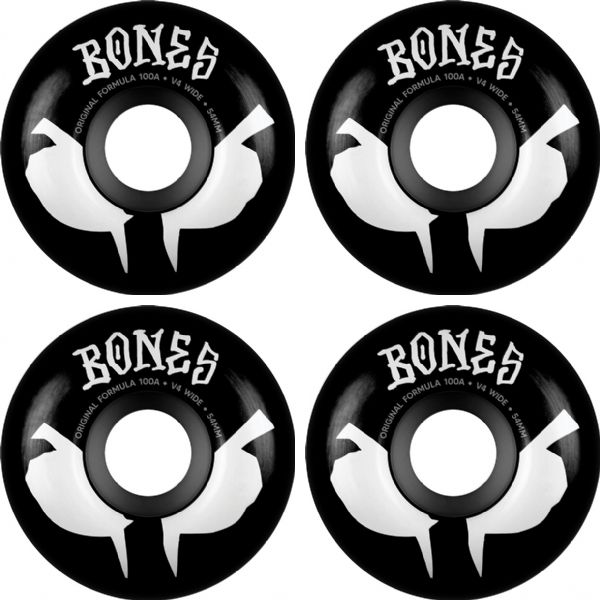 Bones Wheels 100's OG V4 Wides Blot Black / White Skateboard Wheels - 54mm 100a (Set of 4) Bones Wheels 100's OG V4 Wides Blot Black / White Skateboard Wheels - 54mm 100a (Set of 4)