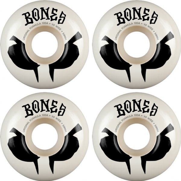 Bones Wheels 100's OG V4 Wides Blot White / Black Skateboard Wheels - 54mm 100a (Set of 4)