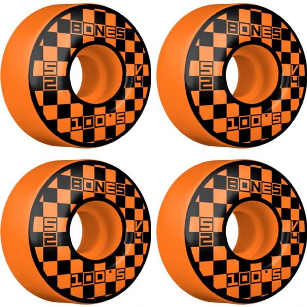 Bones Wheels 100's OG V4 Block Party Orange Skateboard Wheels - 52mm 100a (Set of 4)