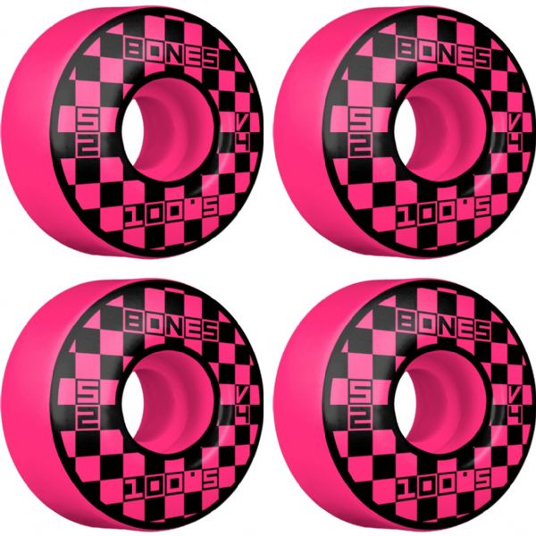 Bones Wheels 100's OG V4 Block Party Pink Skateboard Wheels - 52mm 100a (Set of 4)