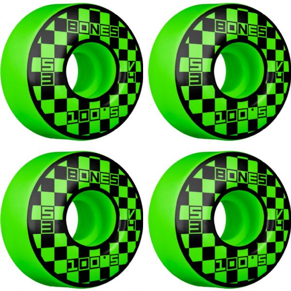 Bones Wheels 100's OG V4 Block Party Green Skateboard Wheels - 53mm 100a (Set of 4)