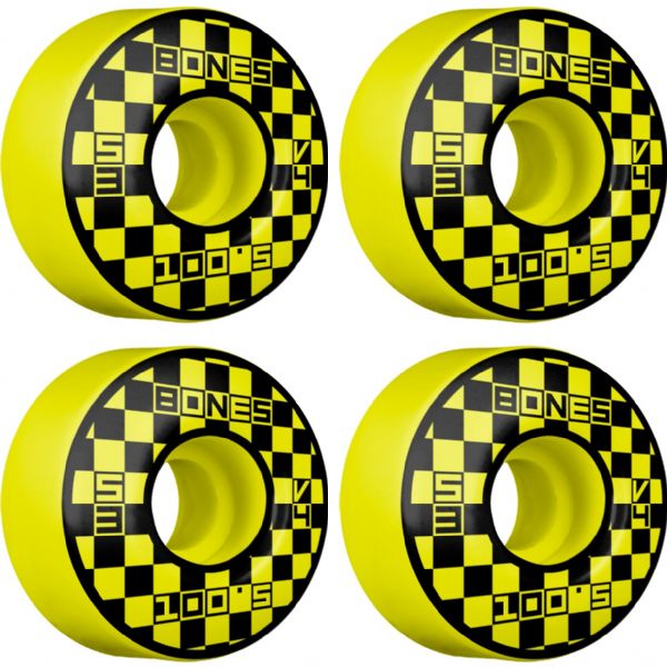 Bones Wheels 100's OG V4 Block Party Yellow Skateboard Wheels - 53mm 100a (Set of 4)