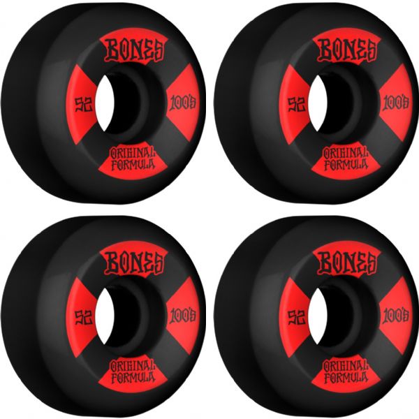 Bones Wheels 100's OG V5 Black / Red Skateboard Wheels - 52mm 100a (Set of 4)