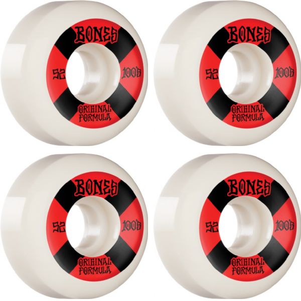 Bones Wheels 100's OG V5 #4 White / Red Skateboard Wheels - 52mm 100a (Set of 4)