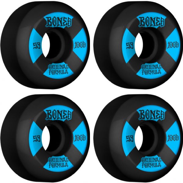 Bones Wheels 100's OG V5 #4 Black / Blue Skateboard Wheels - 53mm 100a (Set of 4)
