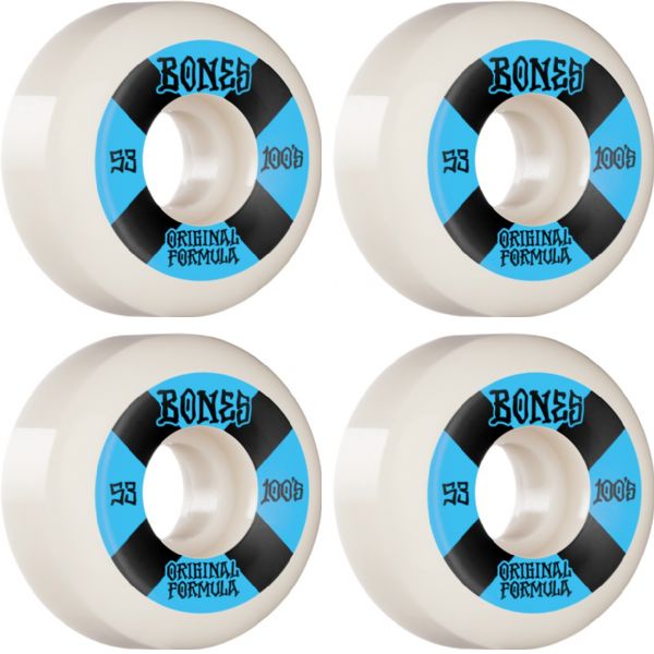 Bones Wheels 100's OG V5 #4 White / Blue Skateboard Wheels - 53mm 100a (Set of 4)